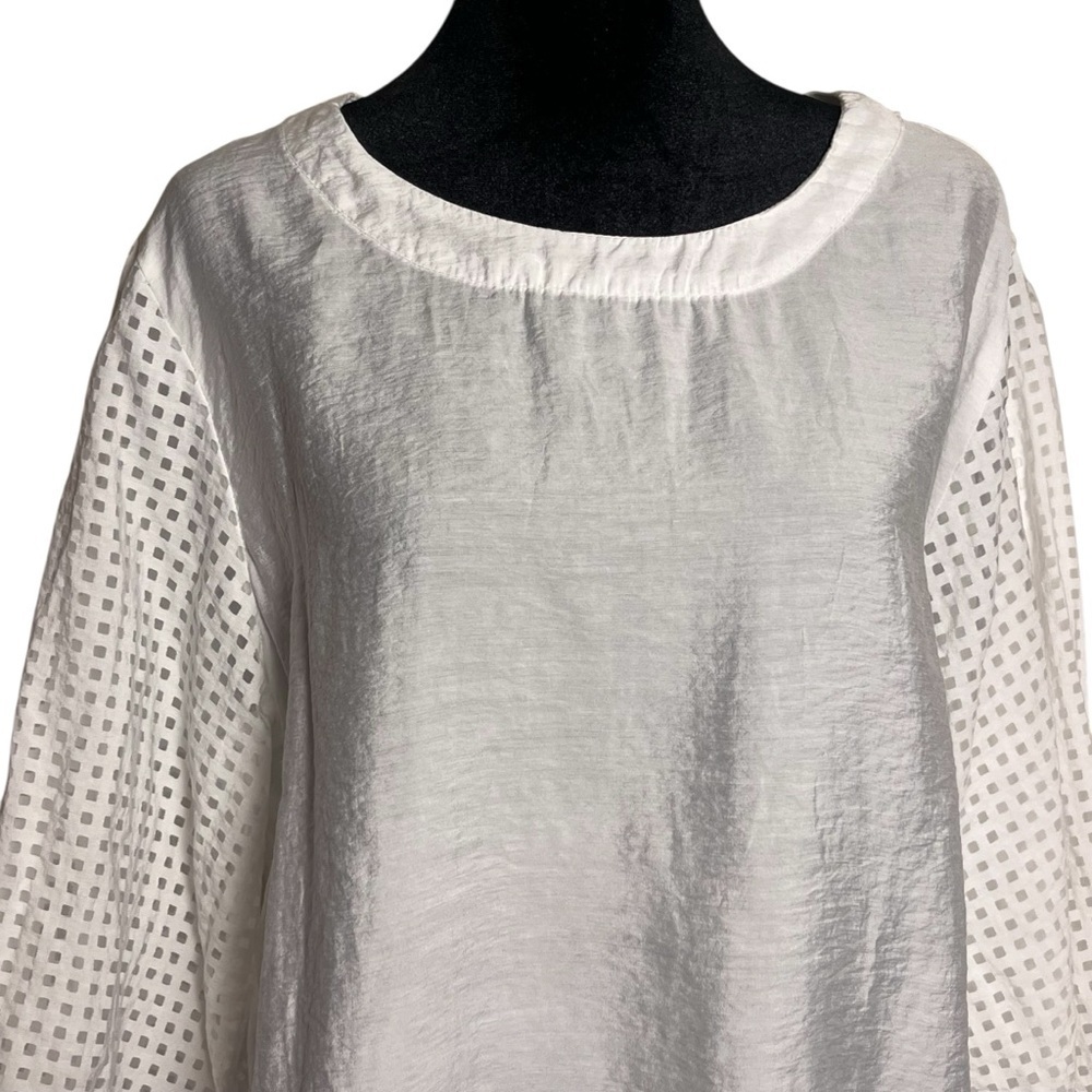 Cutloose Textured Square Sheer Long Sleeve Lagenlook Blouse — Large